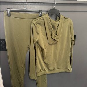 SHEIN Olive Green Track Pants and Hoodie Set